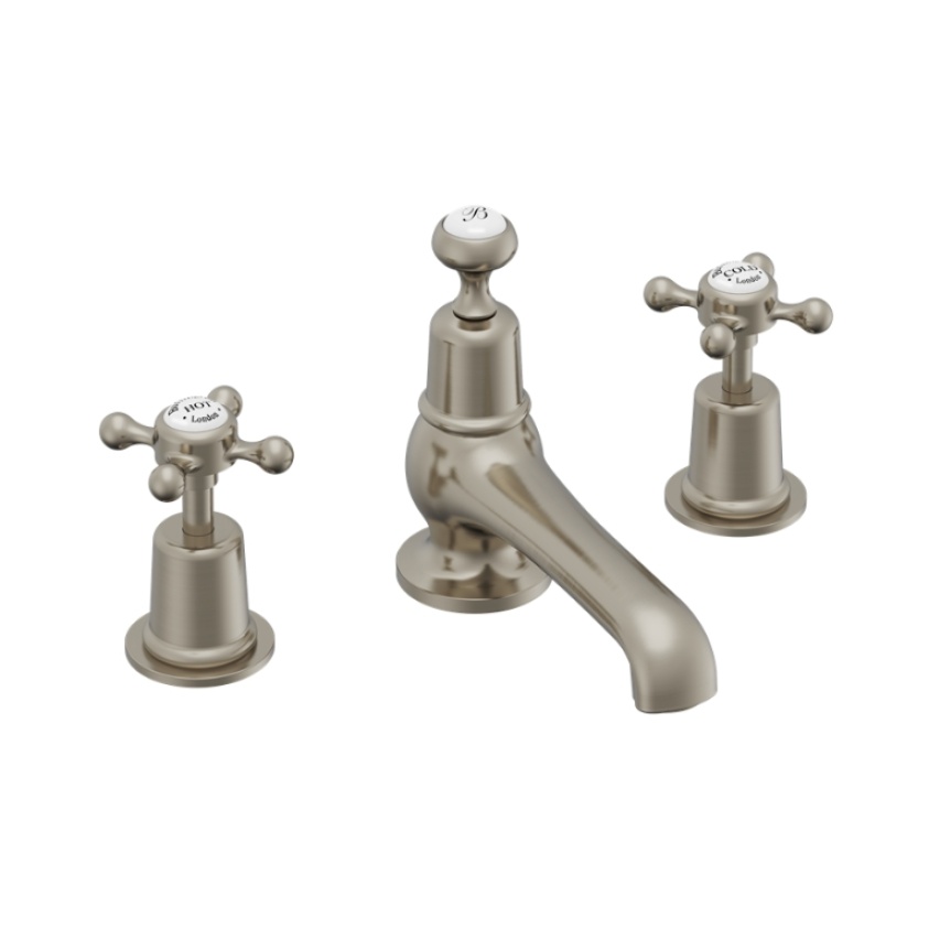 Product Cut out image of the Burlington Claremont Brushed Nickel 3 Tap Hole Basin Mixer